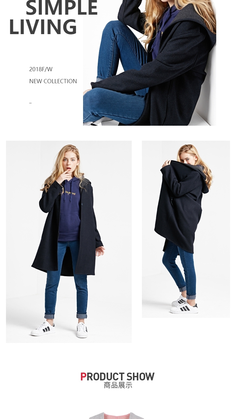 Baleno Benny Road Women Áo len dài màu rắn Áo len trùm đầu Áo len hàn quốc mùa đông W - Áo Hàn Quốc áo dạ hàn