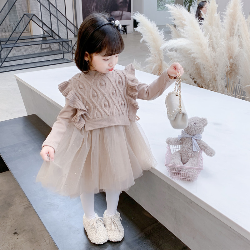 Girls autumn princess dress autumn and winter suit skirt 2021 Winter Dress new children plus velvet dress