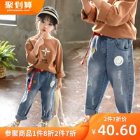 Quần jeans trẻ em 2019 mới nhỏ trẻ em bé phiên bản Hàn Quốc của quần ống rộng bé gái quần mùa thu thủy triều - Quần jean quần jean trẻ em cao cấp