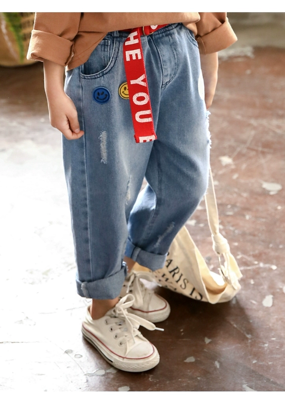Quần jeans trẻ em 2019 mới nhỏ trẻ em bé phiên bản Hàn Quốc của quần ống rộng bé gái quần mùa thu thủy triều - Quần jean quần jean trẻ em cao cấp