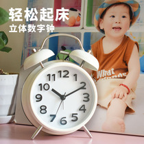 Light transmission bedroom bedside mute cartoon cute night light alarm clock Metal big bell Paint simple childrens bedside clock