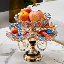 Nordic crystal glass fruit plate household light luxury tea table snacks candy plate living room Net red European multi-layer