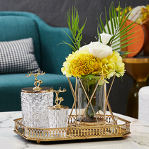 Living room light luxury soft with coffee table tray tissue box candy jar storage box set small vase table decoration