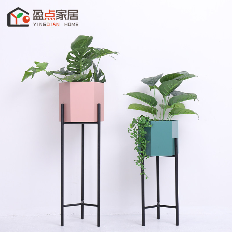 Nordic Style Metal Flower Pot Personality Creative Living Room Floor Interior Decoration Balcony Multi-Meat Green Lori Plant Flower Racks-Taobao