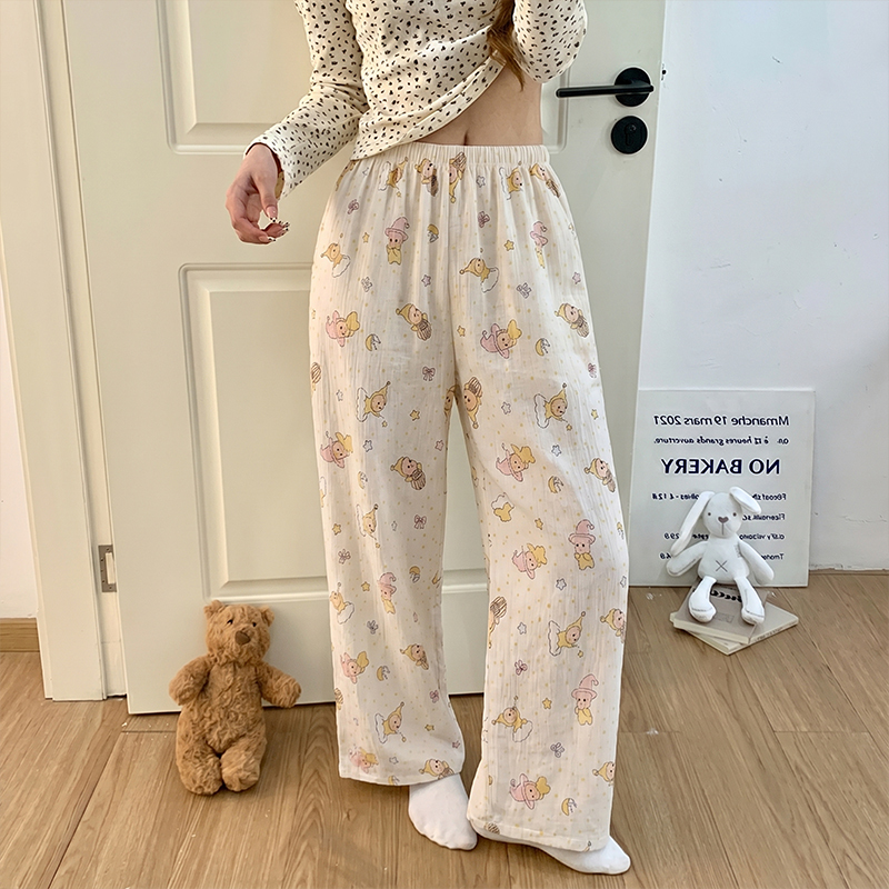 Summer Cloud Cotton Pajama Pants, Cartoon Walking Pants, Cute Girl Style, Loose Korean Version, Plus Size 100kg Can Be Worn Outside