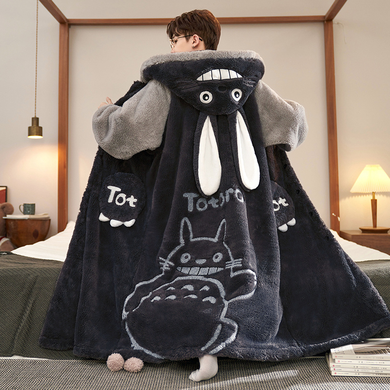 2025 New Coral Velvet Pajamas for Men, Autumn and Winter Style, Flannel Plus Velvet Thickened Men's Bathrobe, Home Wear