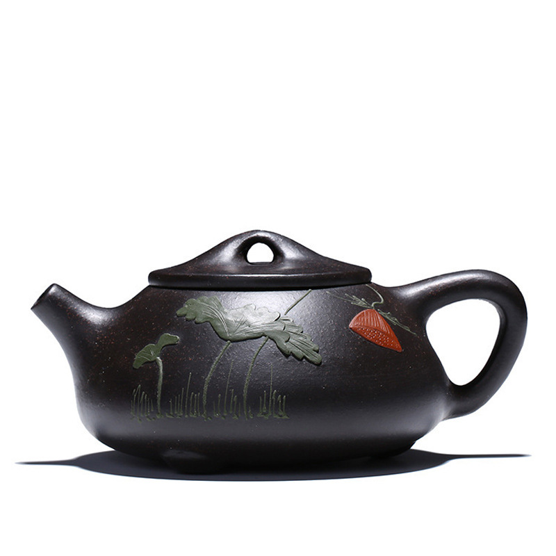 Yixing all hand black mud it xi shi pot stone gourd ladle filtering little teapot ceramic tea set flower pot