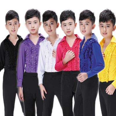 Boys latin dance shirt Boys Latin dance clothing children Dance Dress boys and girls training clothes Long Sleeve Dance Academy Ballet Performance Costume