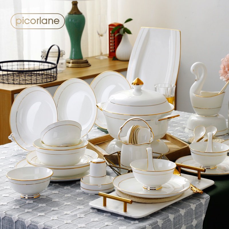 Jingdezhen bone china gold edge tableware light luxury dishes set European-style dishes creative home simple Nordic ceramics