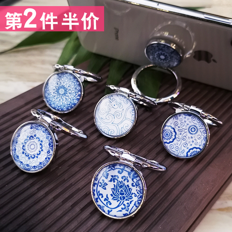 Ring buckle bracket Apple 8x mobile phone finger buckle ring Huawei oppo Xiaomi vivo mobile phone holder universal men and women convenient lazy creative blue and white porcelain ring finger mobile phone protective shell buckle paste metal new