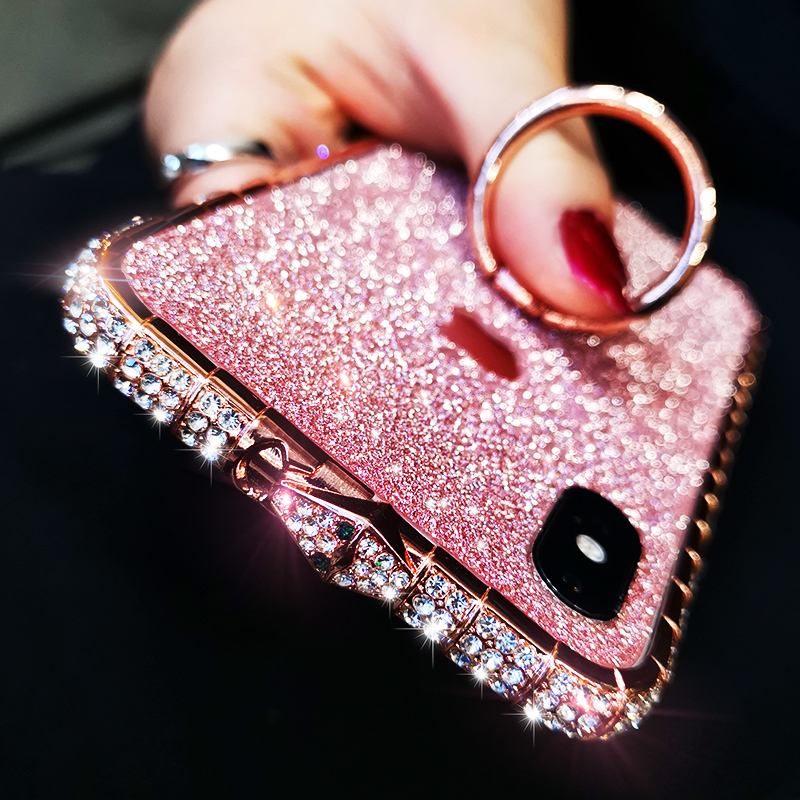 Suitable for apple x mobile phone protection shell water drill new iphone8plus inlaid drilling rim xsmax inlaid drilling metal apple 8 sparkling film 7Plus anti-fall full package 6splus