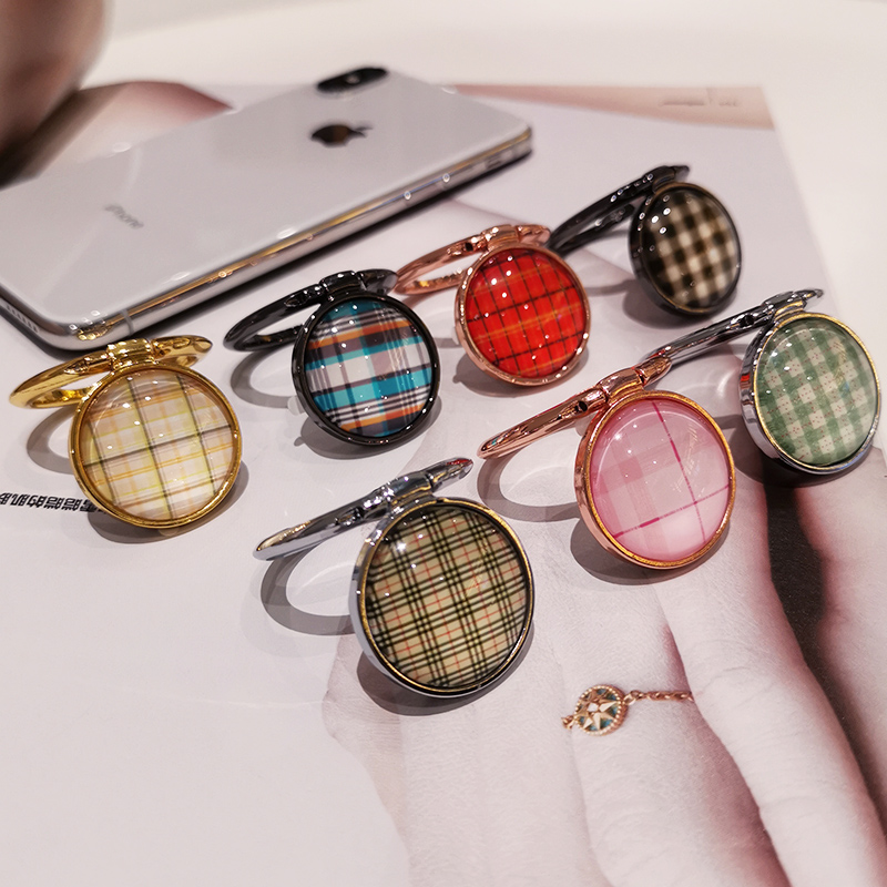 Mobile phone ring buckle bracket net red male and female apple xr Huawei vivo universal portable oppo mobile phone protection shell finger clasp creative crystal plaid phone ring buckle metal multifunction desktop ring post