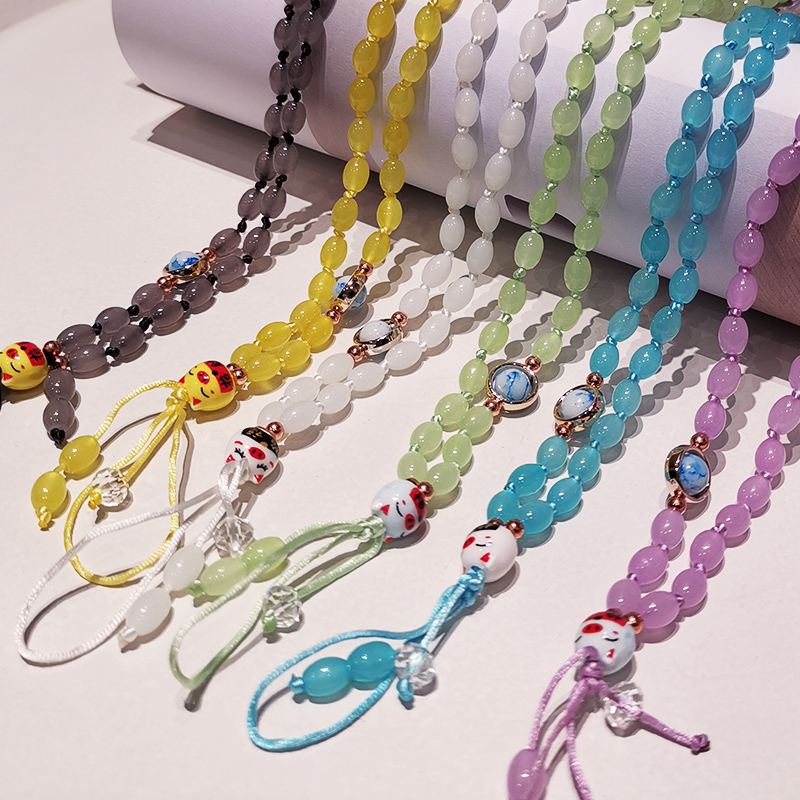 Mobile phone hanging rope Girl hanging neck hand-woven Chinese wind emerald jade pendant hanging decoration crystal beads wrist applicable apple x Huawei oppo pendant sling transfer anti-loss documents with body rope chain