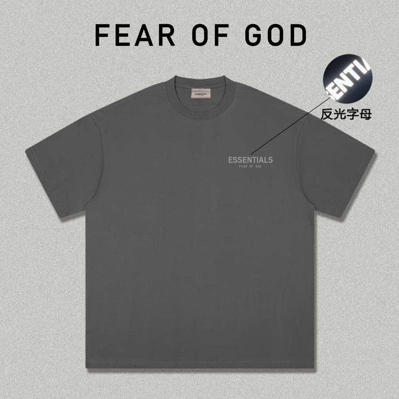 Essentials American High Street Fog Double-Line Short-Sleeved Pure Cotton T-Shirt with Reflective Letters 2025 New Style Loose Fit for Men and Women