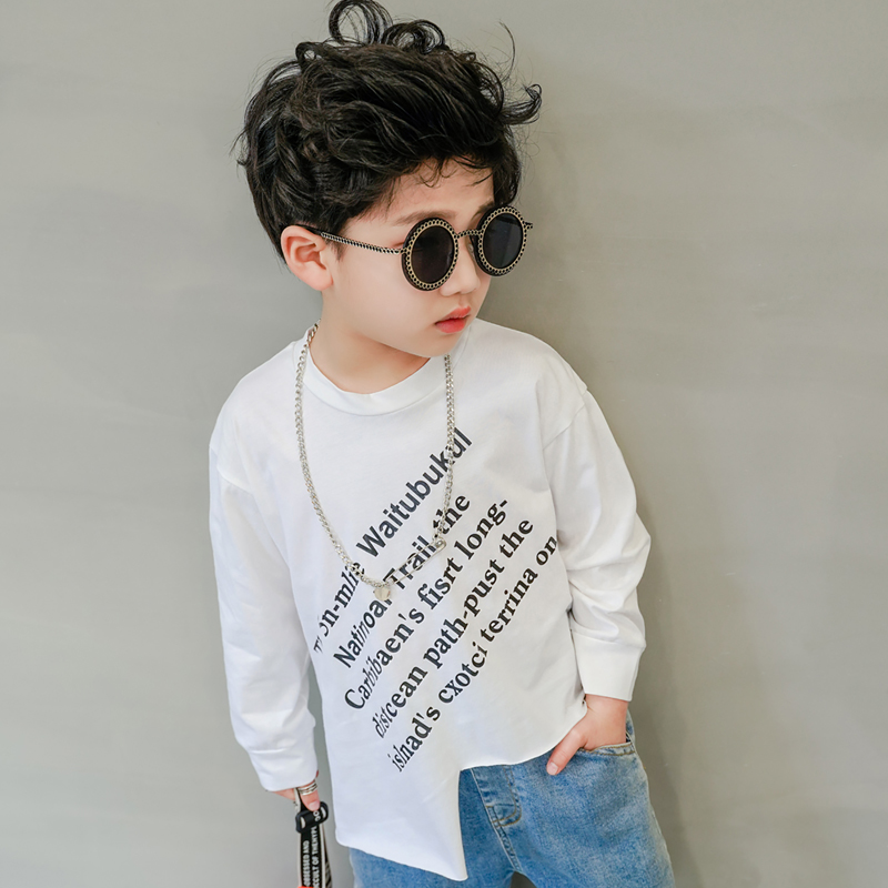 trẻ em quần áo trẻ em mặc chàng trai mùa thu 2020 lỏng phong cách lười biếng T-shirt Hàn Quốc phiên bản in thư đáy đỉnh triều t.