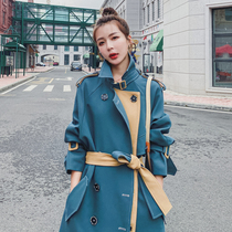 High end atmospheric peacock blue windsuit woman with 2022 spring autumn new temperament double-row buttoned popular coat jacket