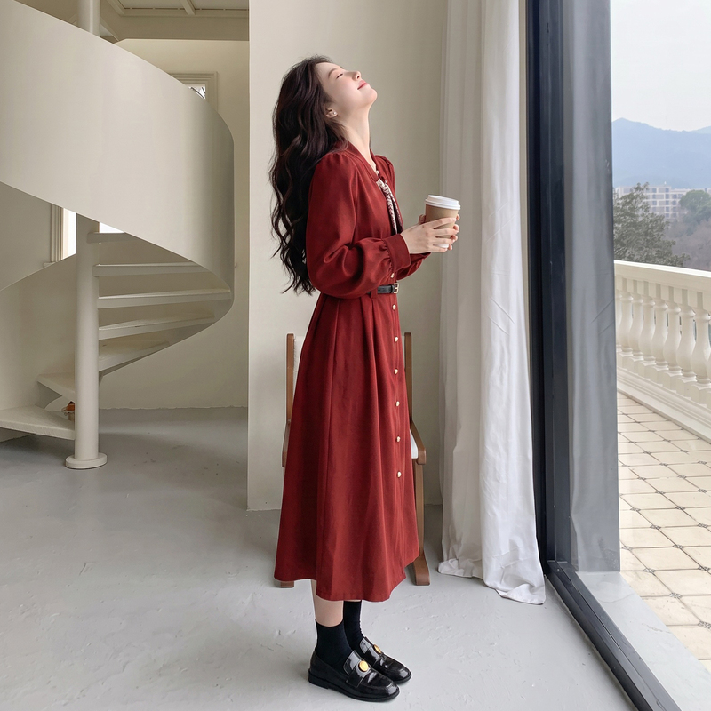 French-Style Early Autumn Elegant Red Dress for Women 2026 New Model Homecoming Dress Toast Engagement Waist-Cinching Long-Sleeve Shirt Dress French-Style Early Autumn Elegant Red Dress for Women 2026 New Model Homecoming Dress Toast Engagement Waist-Cinching Long-Sleeve Shirt Dress