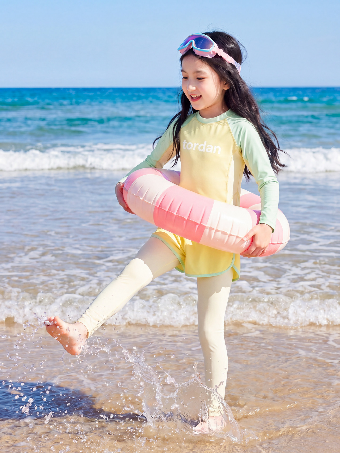 女童泳衣中大童带胸垫2026新款儿童长袖防晒游泳衣青少年女孩泳装 — 22