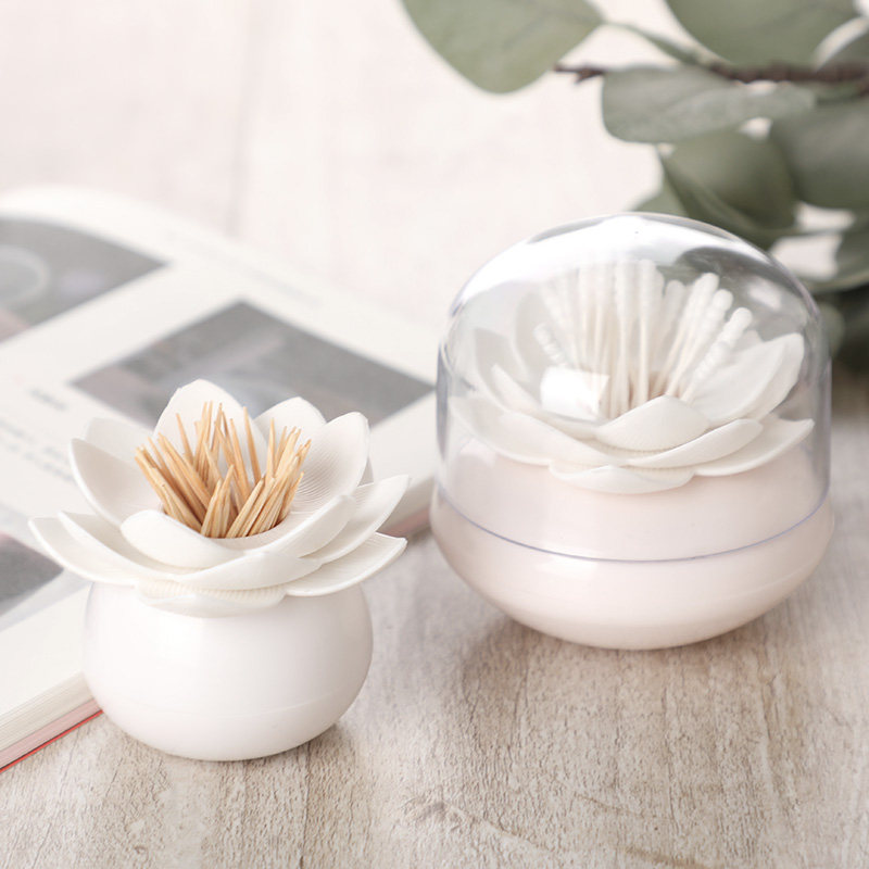 Rice Wood Lotus Toothpick Box Creative Home Living Room Fashion Plastic Transparent Cute Cotton Stick Box Toothpick Cylinder