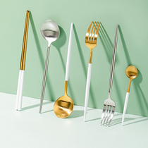 High-Grade 304 stainless steel knife and fork set set European Western steak cutlery ins style home steak knife and fork spoon Golden