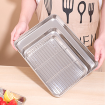 304 stainless steel plate thick charcoal grilled fish plate rectangular plate tray barbecue tray rice plate Hotel dish