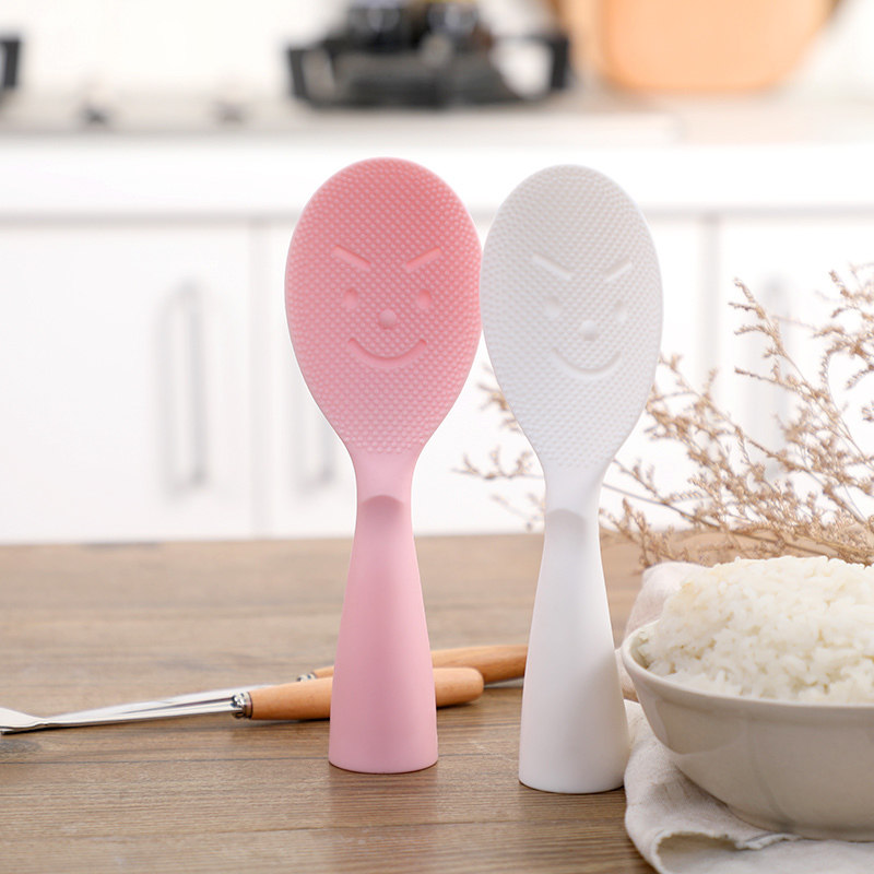 Rice wooden standable Japanese rice spoon Creative smiley face Add rice spoon Non-sticky rice spoon can stand on its own without getting dirty