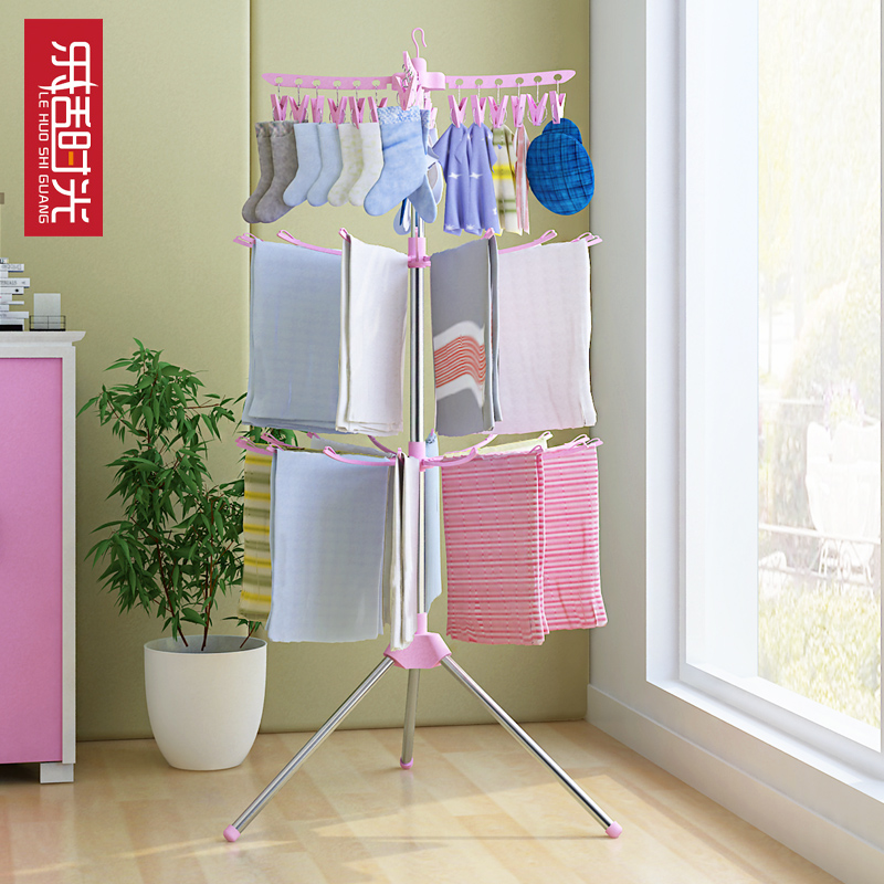 Baby clothes rack Floor-to-ceiling baby folding clothes rack Indoor and outdoor stainless steel balcony Children's clothes rack Diaper rack