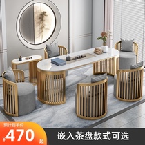 New Chinese tea table and chair combination Marble light luxury tea table Modern minimalist office rock board Kung fu Zen table