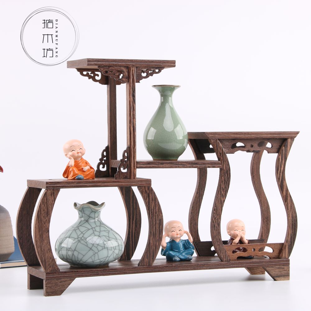 Solid wood tea cup shelf tea Doug tea cake rack small bou ancient frame tea cabinet rack Pu-erh tea tea tea set accessories
