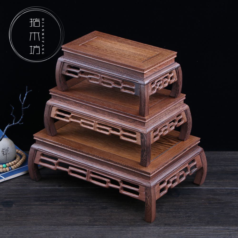 Red Wood Carving Pendulum Pieces Handicraft Square Table Chicken Wings Wood Chishite Bonsai Flower Pots Shelf Buddha Furniture Home Accessories Base Special Price