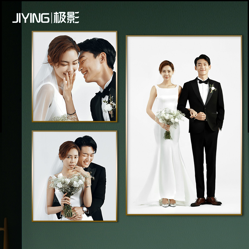 Aluminum alloy Jane approx. narrow side wedding yarn photo photo frame photo frame flush with photo enlarged 48 inch Full family FoodComposition hanging wall