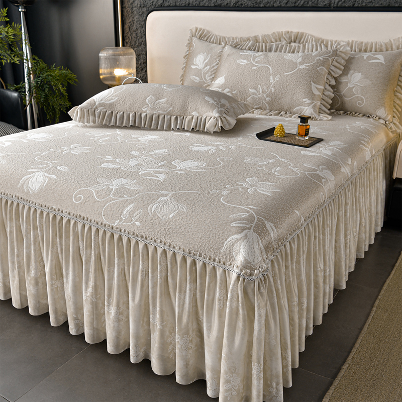 Class a All-Cool Bed Skirt and Mat Three-Piece Set for Summer, Ice Silk Polymer 100% Polyester, Machine Washable, Foldable Soft Mat