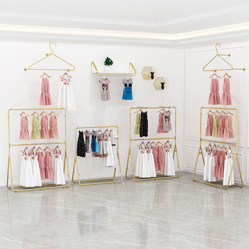 Clothing Store Show Shelf Double clothing rack clothes rack hanger floor gold hanging clothes hanger women's clothing shelves