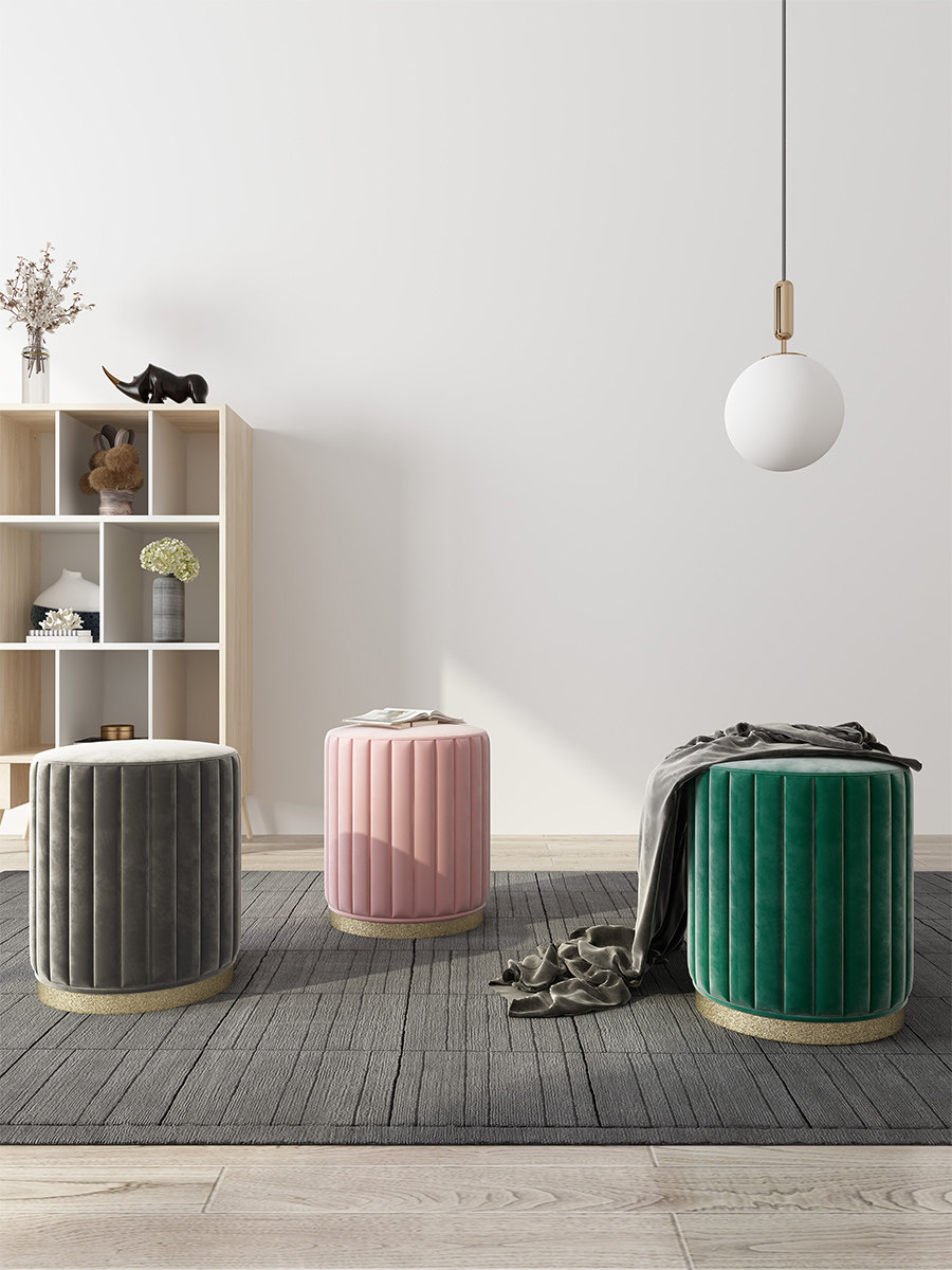 Makeup Benches Nordic Mesh Red Light Extravagant Round Stool Bedroom European Style Teenage Girl Makeup Bench Meryl Stool Modern Brief