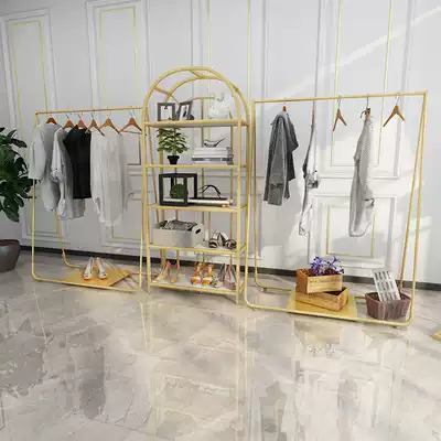 Golden clothing store display rack floor-to-ceiling combination men's and women's clothing display rack display rack rack rack hanger
