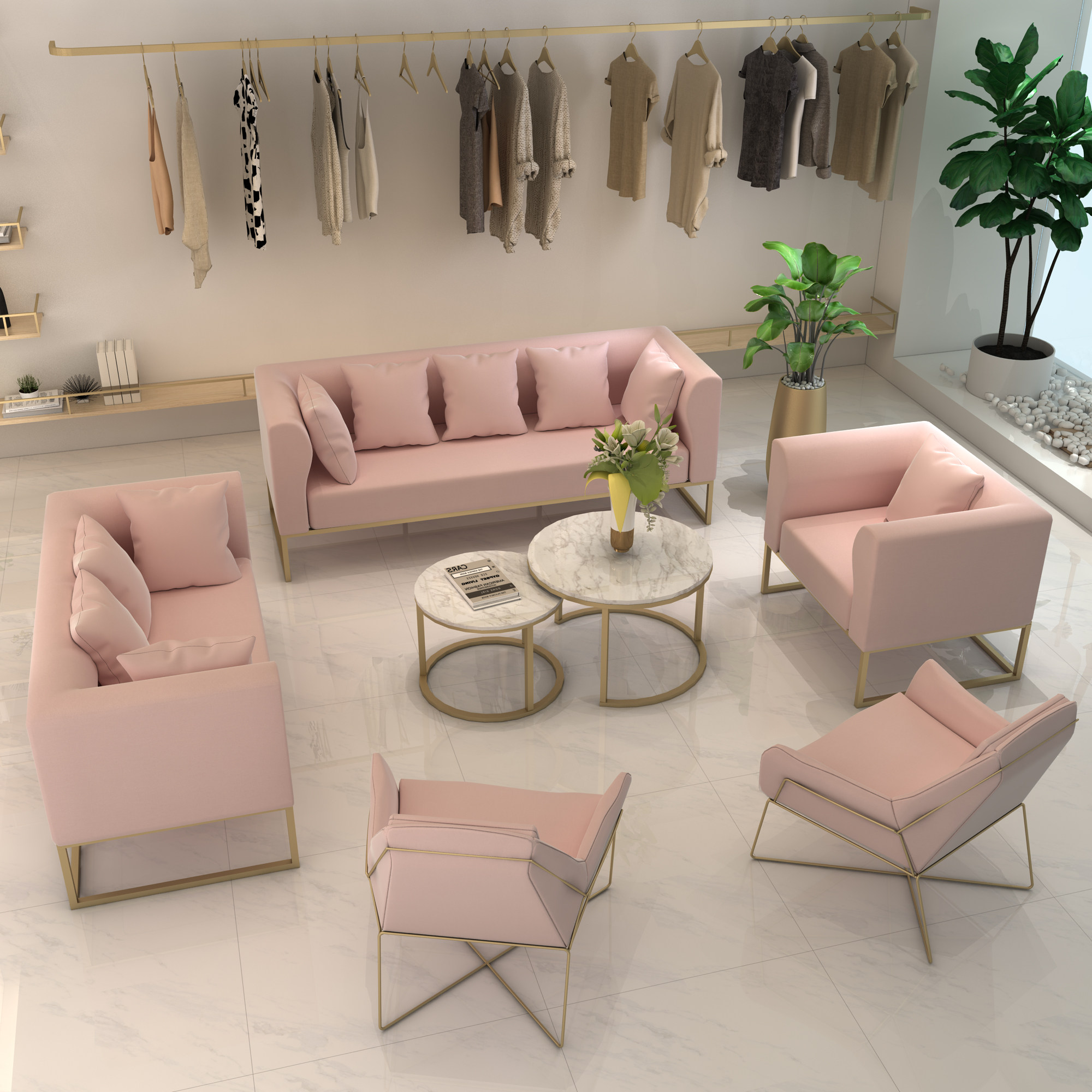 Nordic Modern High-end Minimalist Clothing Shop Sofa Single Double Trio Large Terrace Number Net Red Sofa Combo