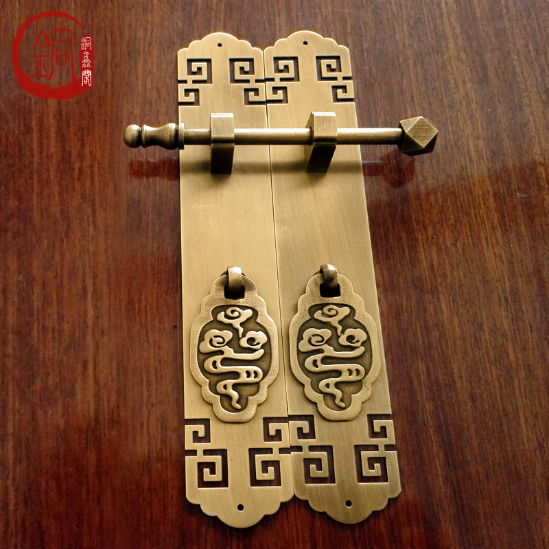 Chinese style back print bar cabinet door single-hole handle European style pure copper handle wardrobe metal handle closet door square handle