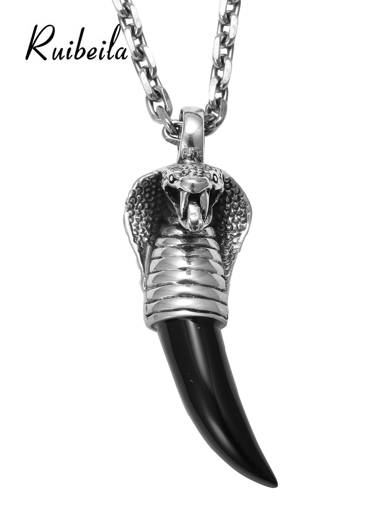 ruibeila domineering cobra black agate pendant necklace male retro personality gem Thai silver necklace male tide
