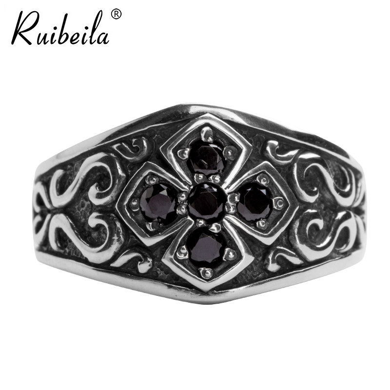 ruibeila cross ring men's open ring adjustable size 925 silver women's retro pattern tide