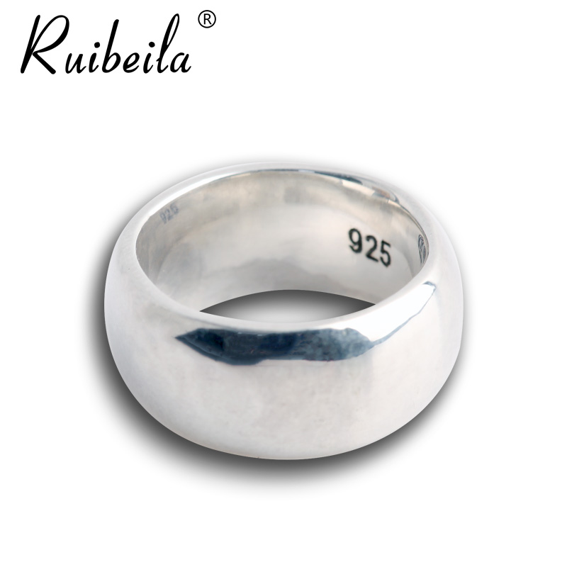 ruibeilaS925 silver glossy lovers ring male and female retro wide face ring personality minimalist ring finger ring