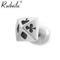 ruibeila925 silver personality creative poker pattern stud earrings for men and women retro silver earrings earrings