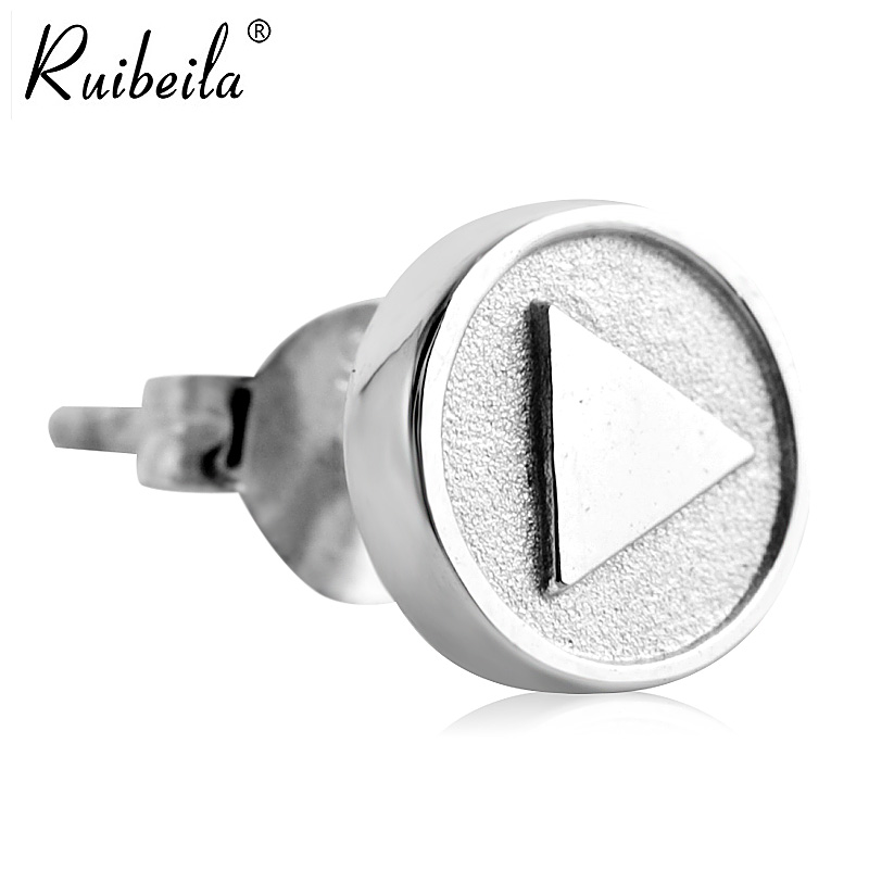 ruibeilaPT950 Platinum Fashion Triangle Round Truffle Ear Pin Retro Personality Minimalist temperament South Korea