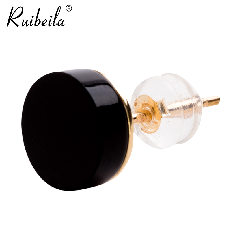 ruibeila men's earrings 18k gold single trendy men's simple black agate earrings couple