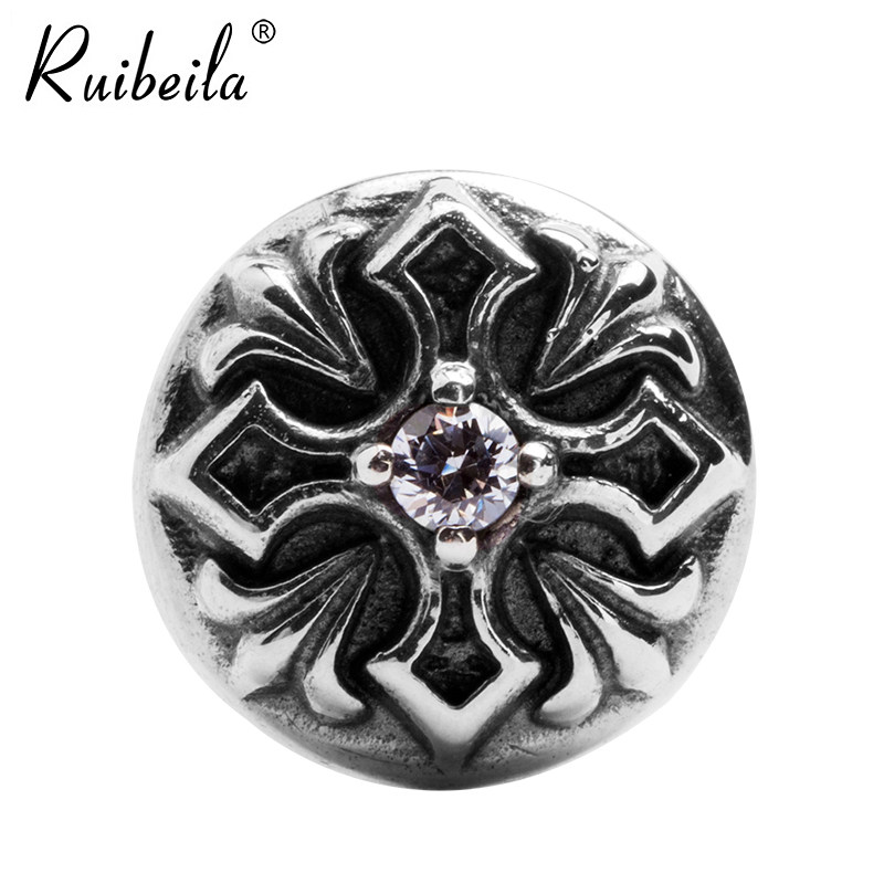 ruibeila925 silver retro cross round stud earring hip hop style Thai silver stud cool (single)