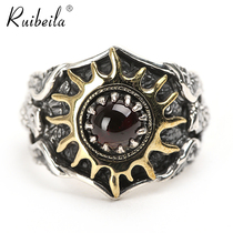 ruibeila925 silver vintage sun pattern eagle red ruby vintage thai silver ring men's personality trendy