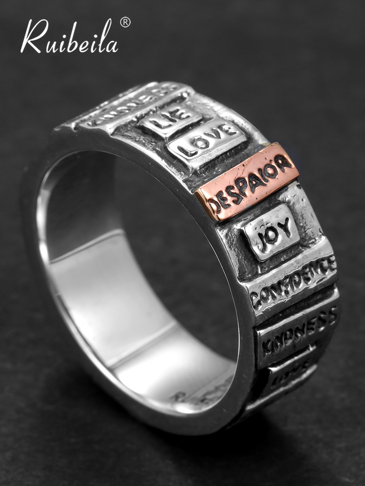 ruibeila European and American punk ring Male Thai tide silver English simple vintage ring Female index ring fashion personality