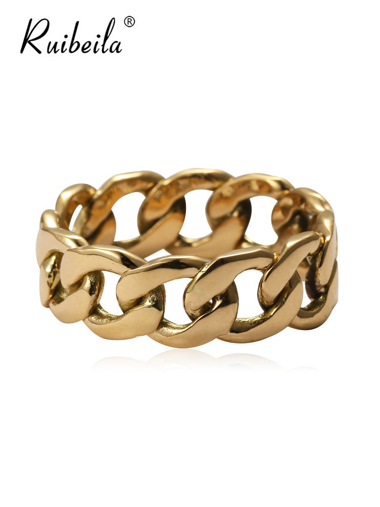 ruibeila18k gold vintage simple chain ring for men and women hip-hop hip-hop cool forefinger ring