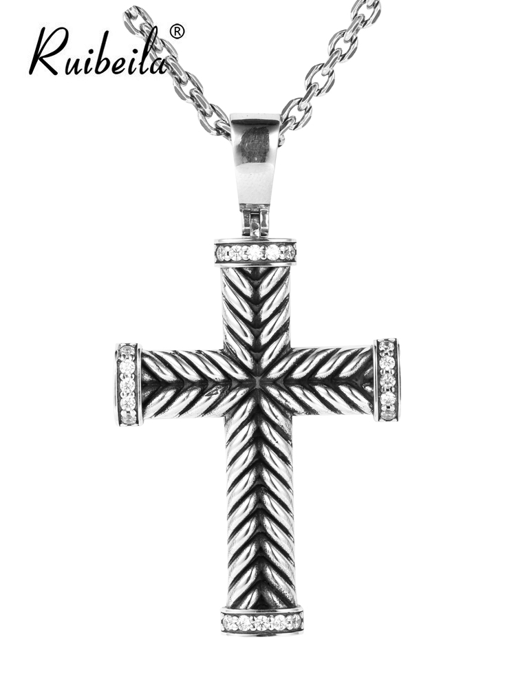 ruibeila atmospheric light luxury wheat ear cross pendant necklace 925 silver men's hip hop hipster sweater chain cool