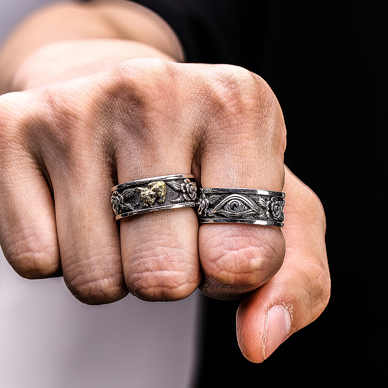 Ruibeila men's ring 925 sterling silver hip hop Horus God's Eye vintage premium ring fashion brand