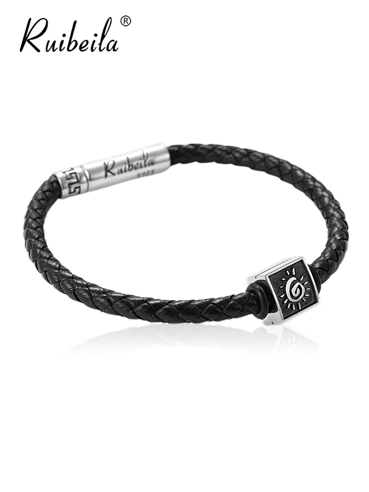 RUIBEILA 925 silver retro back to the word pattern sun hand rope for men and women classic auspicious wishful bracelet hand rope tide